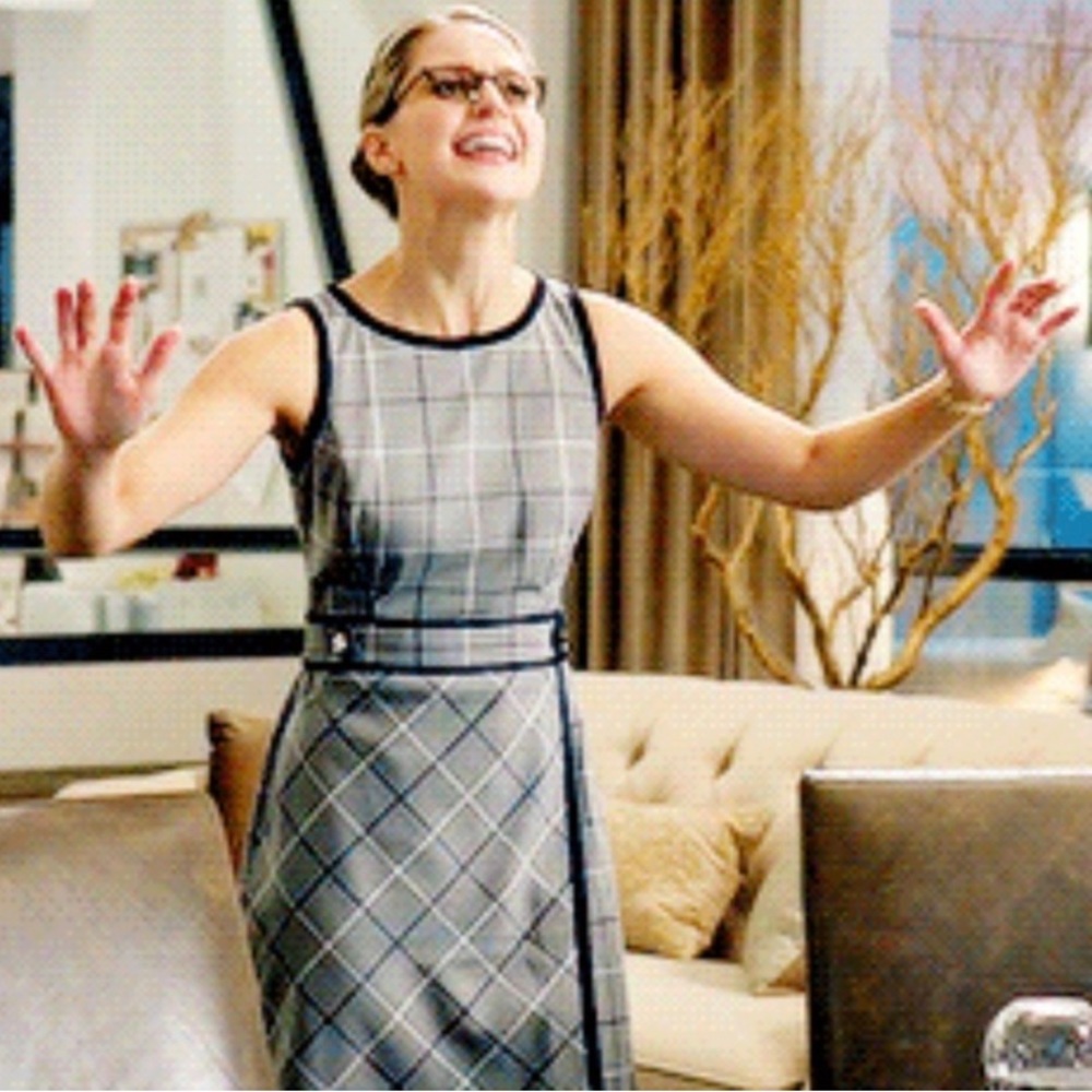 Tommy Hilfiger belted grey and navy plaid sheath dress